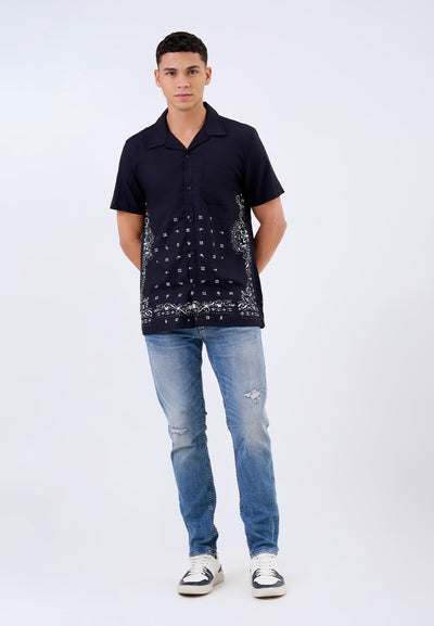 MANZONE - Kemeja Lengan Pendek Pria Chrome Modern Fit - Black