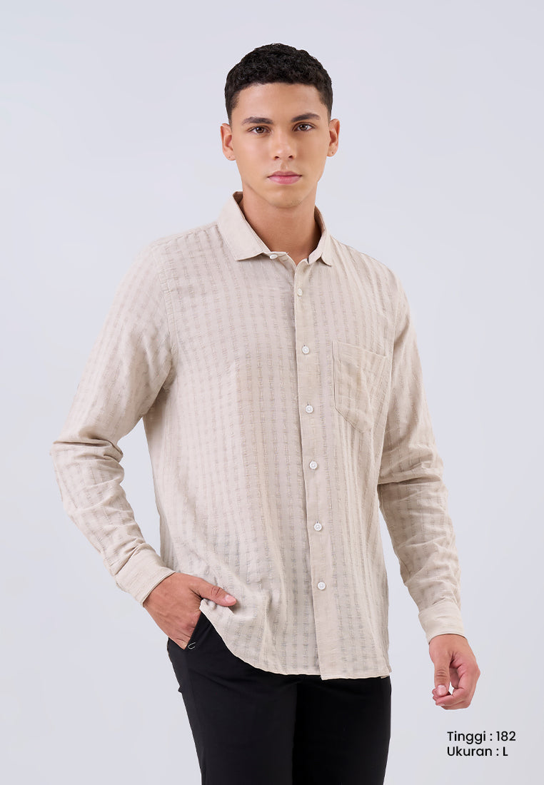 MANZONE - Kemeja Lengan Panjang Pria Lendrick Modern Fit - Beige