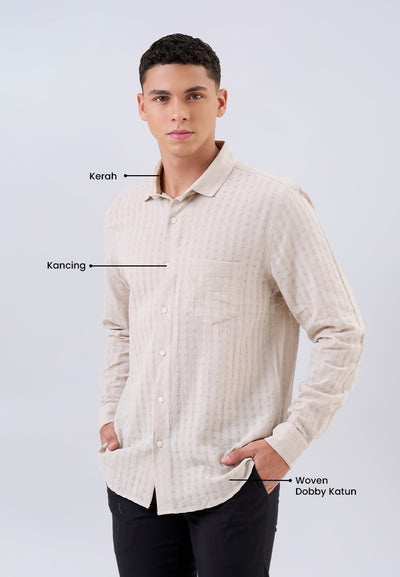 MANZONE - Kemeja Lengan Panjang Pria Lendrick Modern Fit - Beige