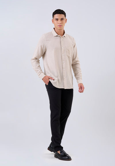 MANZONE - Kemeja Lengan Panjang Pria Lendrick Modern Fit - Beige
