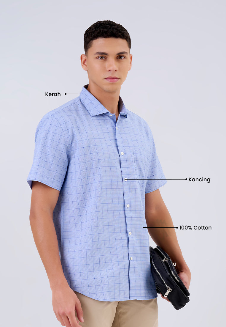 MANZONE - Kemeja Lengan Pendek Pria Artur Modern Fit - Blue