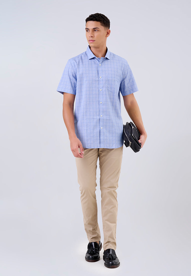 MANZONE - Kemeja Lengan Pendek Pria Artur Modern Fit - Blue