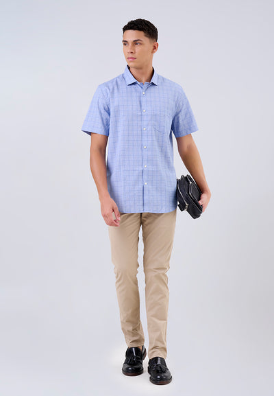 MANZONE - Kemeja Lengan Pendek Pria Artur Modern Fit - Blue