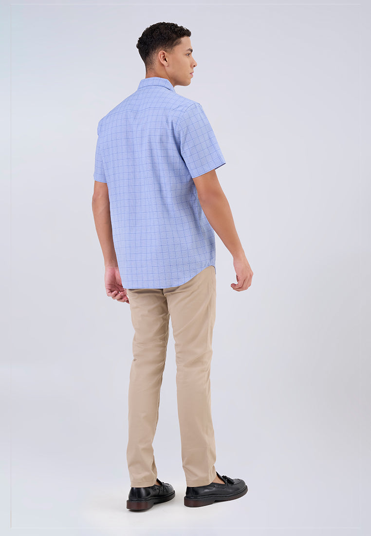 MANZONE - Kemeja Lengan Pendek Pria Artur Modern Fit - Blue