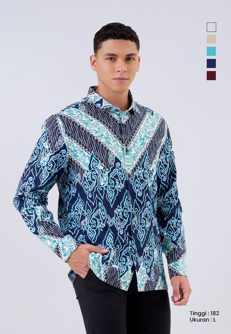 MANZONE - Kemeja Batik Lengan Panjang Pria Hirawan 03 Modern Fit - Navy