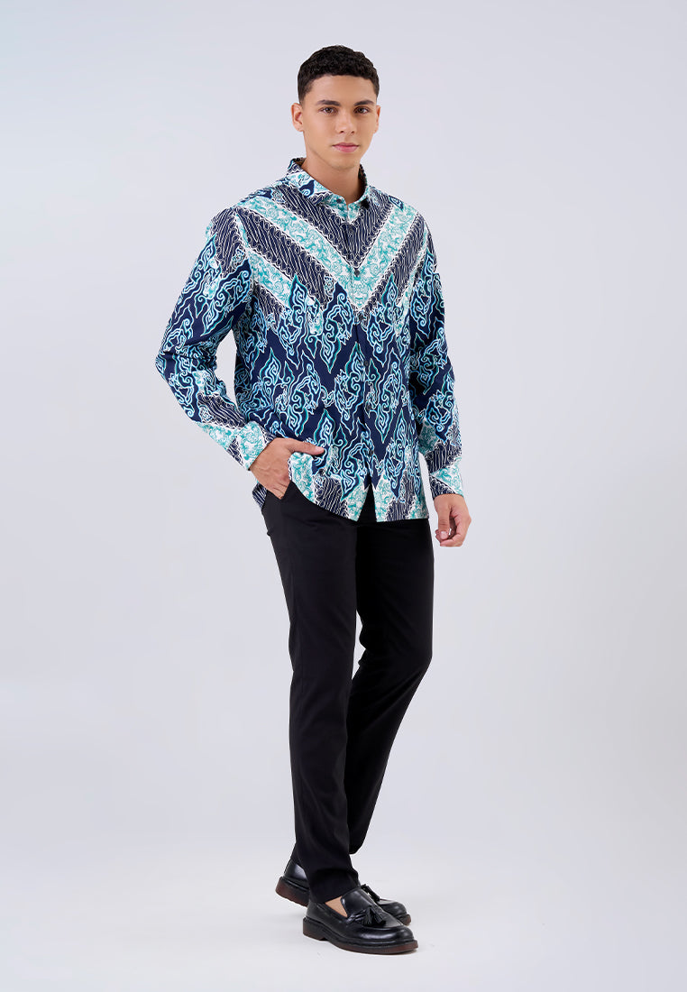 MANZONE - Kemeja Batik Lengan Panjang Pria Hirawan 03 Modern Fit - Navy