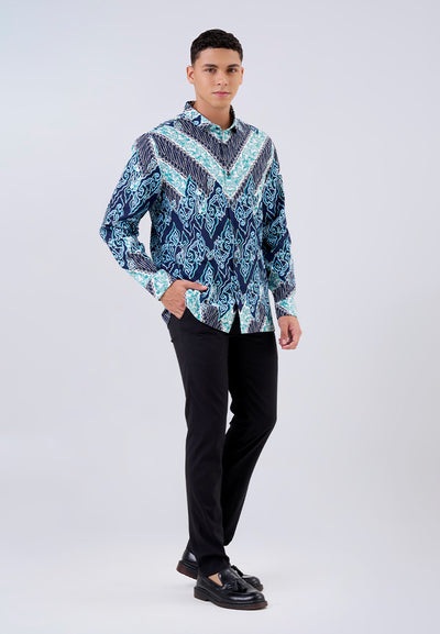 MANZONE - Kemeja Batik Lengan Panjang Pria Hirawan 03 Modern Fit - Navy
