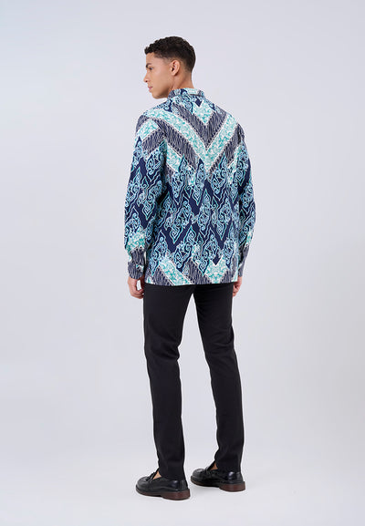 MANZONE - Kemeja Batik Lengan Panjang Pria Hirawan 03 Modern Fit - Navy