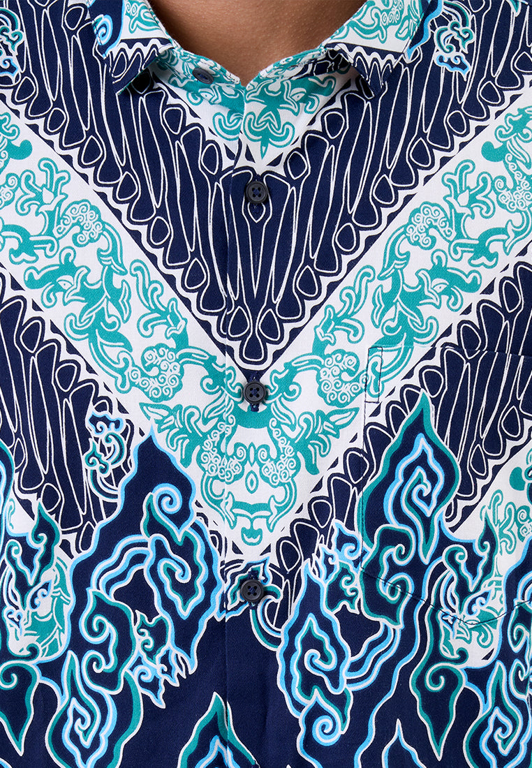 MANZONE - Kemeja Batik Lengan Panjang Pria Hirawan 03 Modern Fit - Navy
