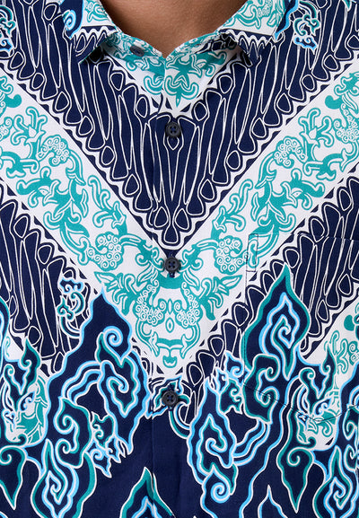 MANZONE - Kemeja Batik Lengan Panjang Pria Hirawan 03 Modern Fit - Navy