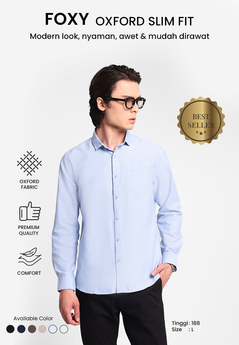 Manzone Kemeja Lengan Panjang Pria Slim Fit Foxy - Light Blue