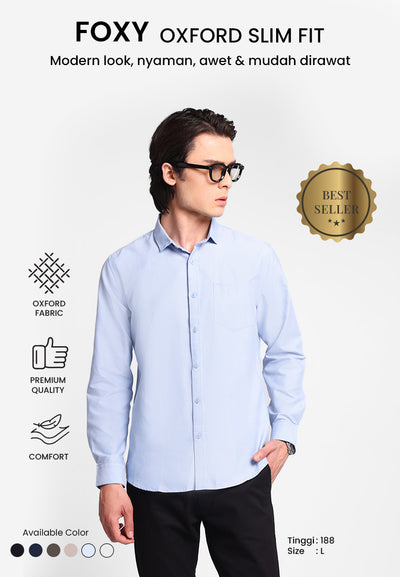 Manzone Kemeja Lengan Panjang Pria Slim Fit Foxy - Light Blue
