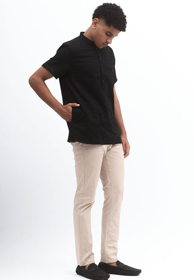 MANZONE Kemeja Koko Lengan Pendek Pria KHALEED - BLACK