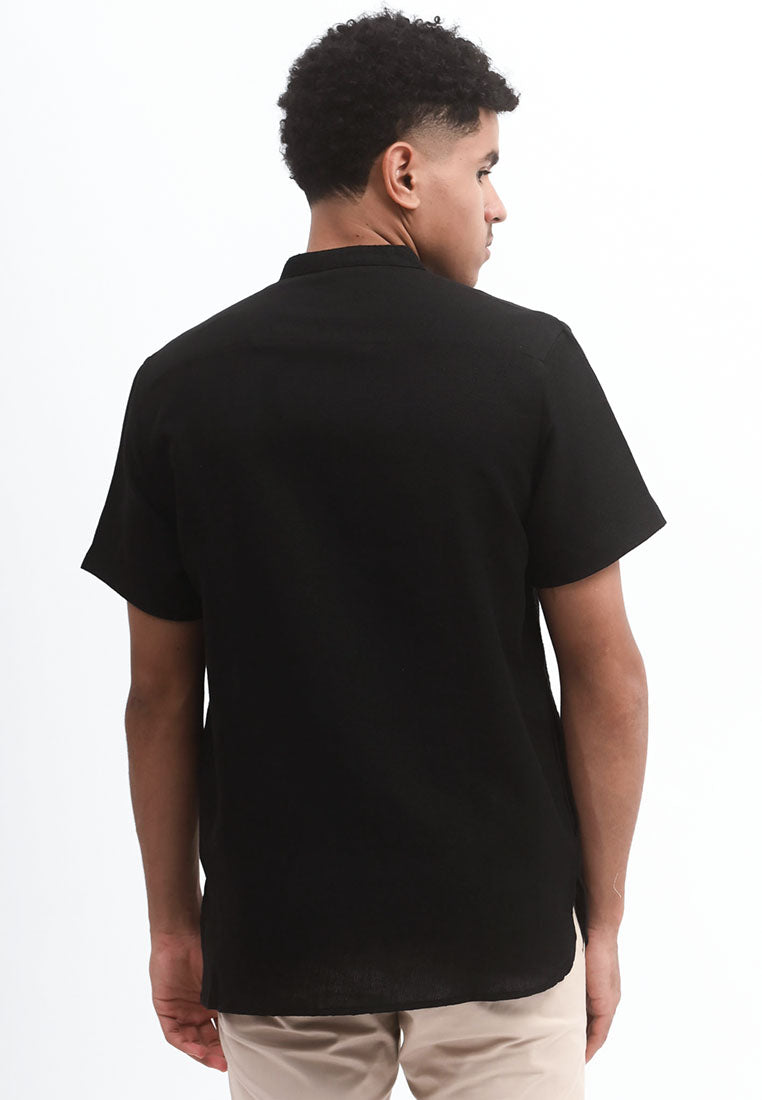 MANZONE Kemeja Koko Lengan Pendek Pria KHALEED - BLACK