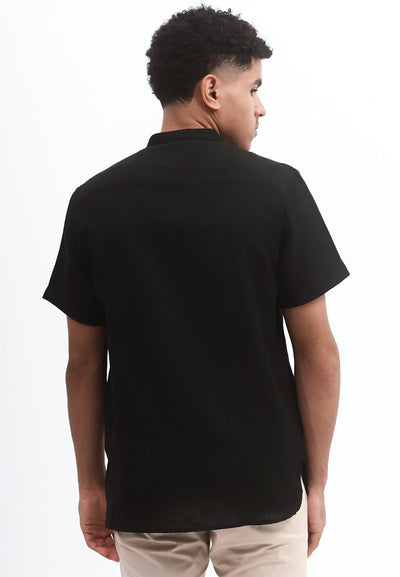 MANZONE Kemeja Koko Lengan Pendek Pria KHALEED - BLACK