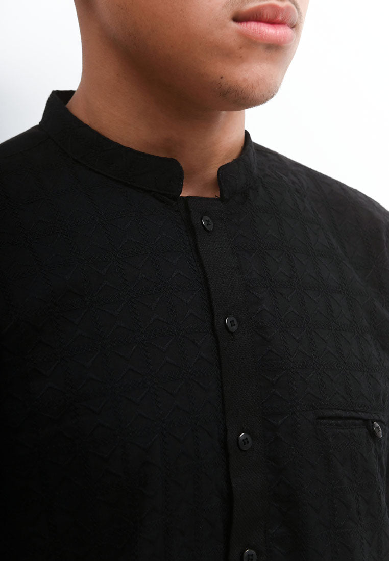 MANZONE Kemeja Koko Lengan Pendek Pria KHALEED - BLACK
