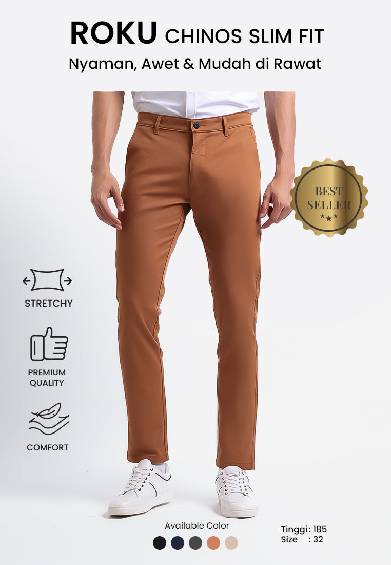 Manzone Celana Panjang Pria Chinos Slim Fit Roku - Brown