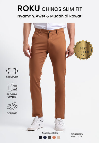Manzone Celana Panjang Pria Chinos Slim Fit Roku - Brown