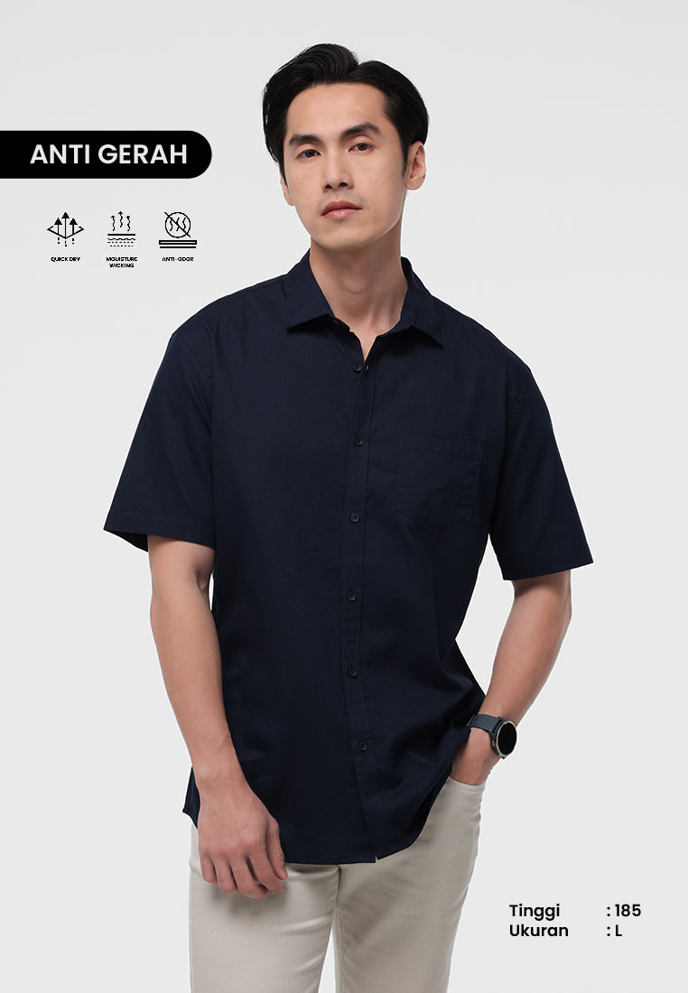 Manzone Kemeja Lengan Pendek Pria Modern Fit Ruggeds - Navy