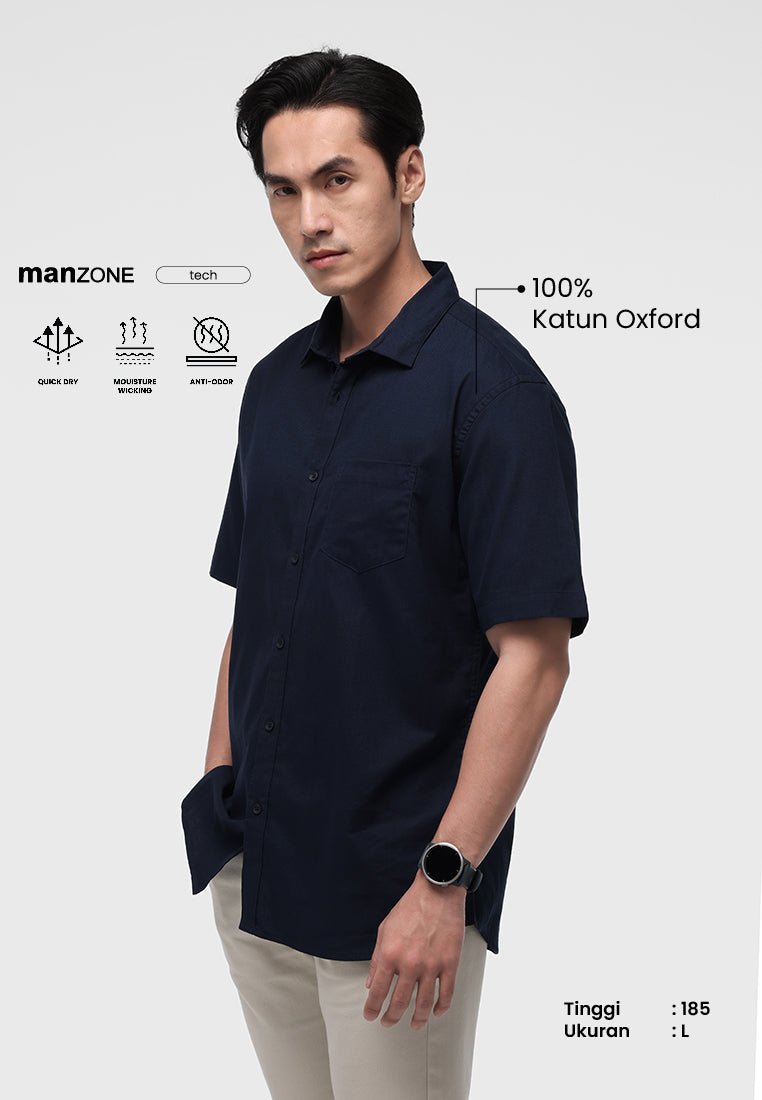 Manzone Kemeja Lengan Pendek Pria Modern Fit Ruggeds - Navy