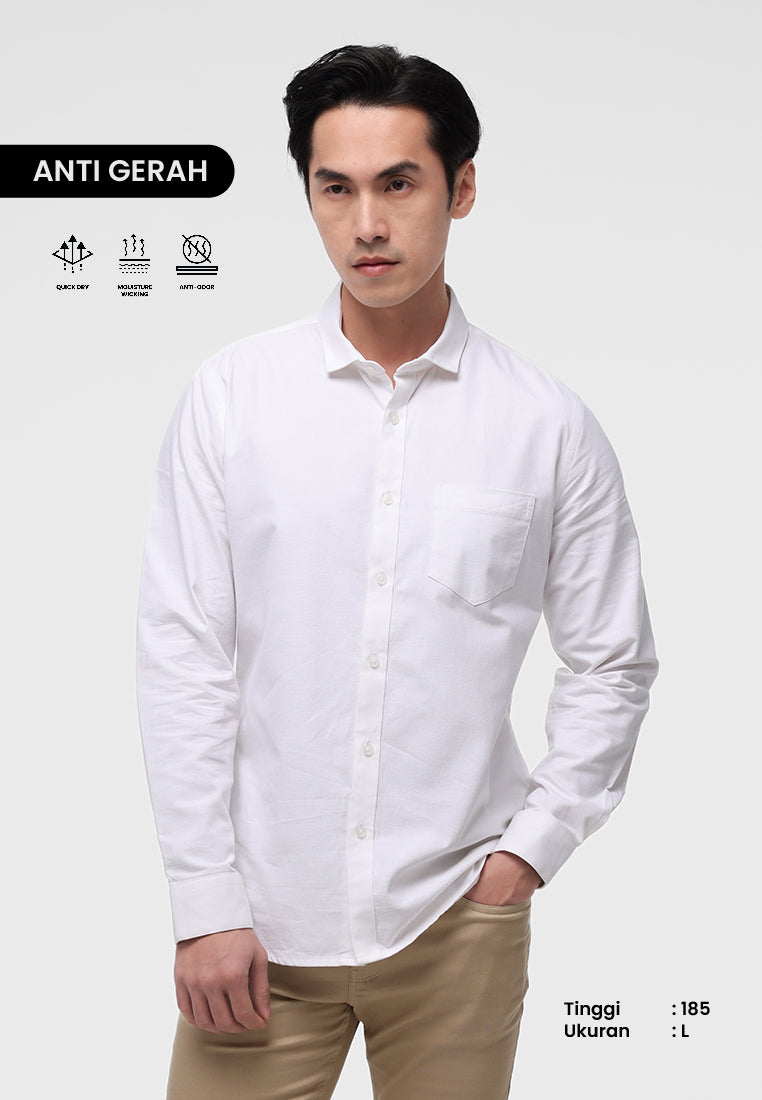 MANZONE - Kemeja Lengan Panjang Pria Jellow Modern Fit - White