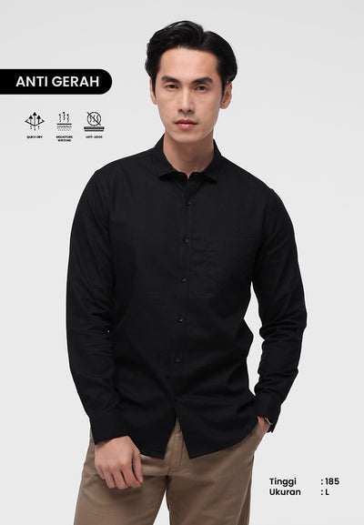 MANZONE - Kemeja Lengan Panjang Pria Jellow Modern Fit - Black