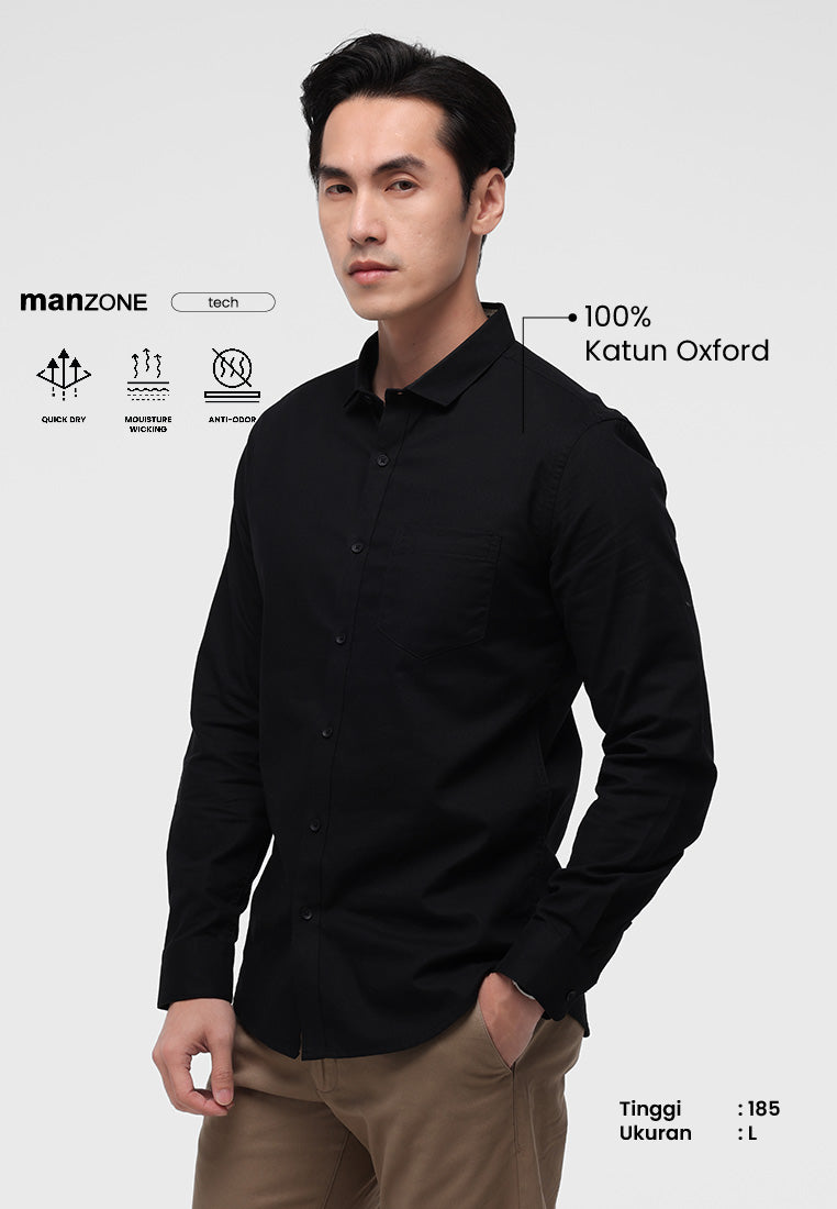 MANZONE - Kemeja Lengan Panjang Pria Jellow Modern Fit - Black