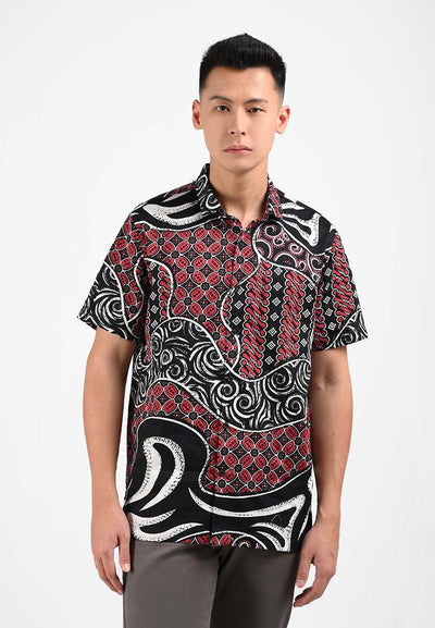 Manzone Kemeja Batik Lengan Pendek Pria PANDARKA 04 - BLACK RED