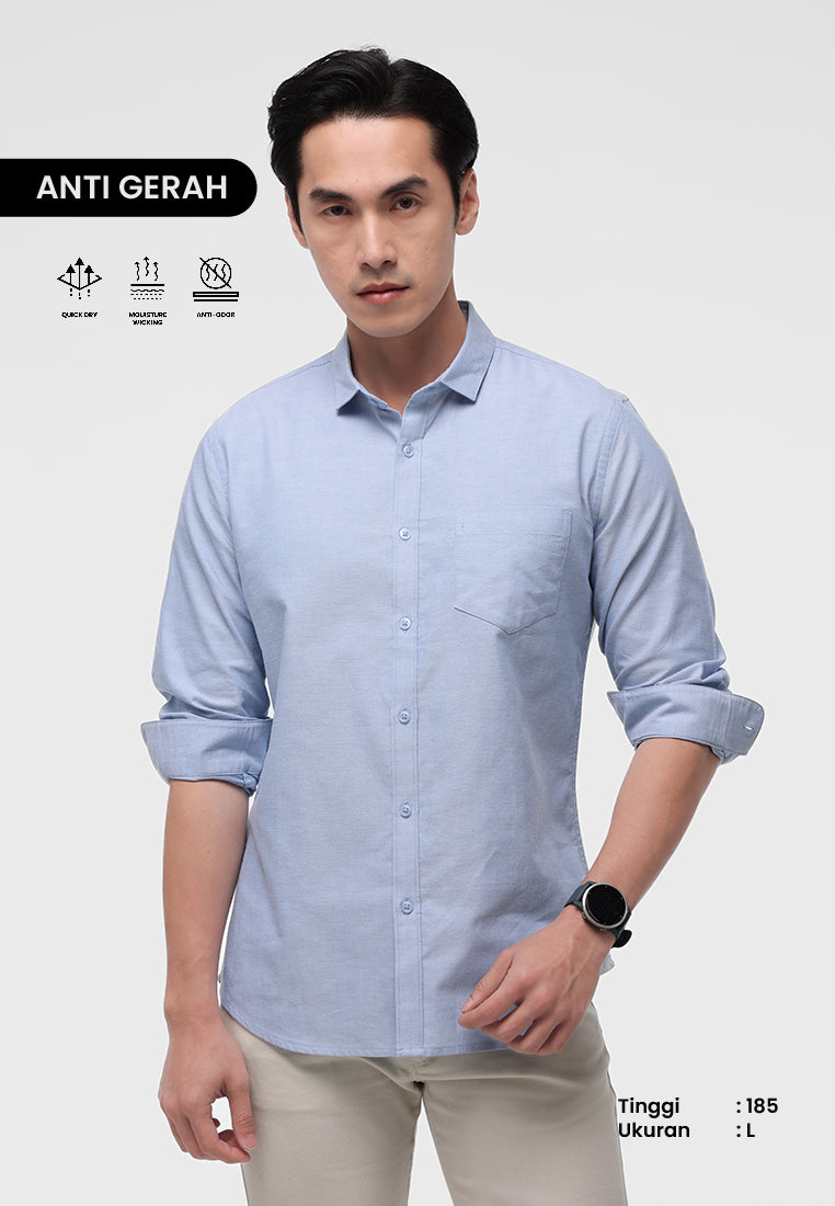 MANZONE - Kemeja Lengan Panjang Pria Jellow Modern Fit - Blue Light