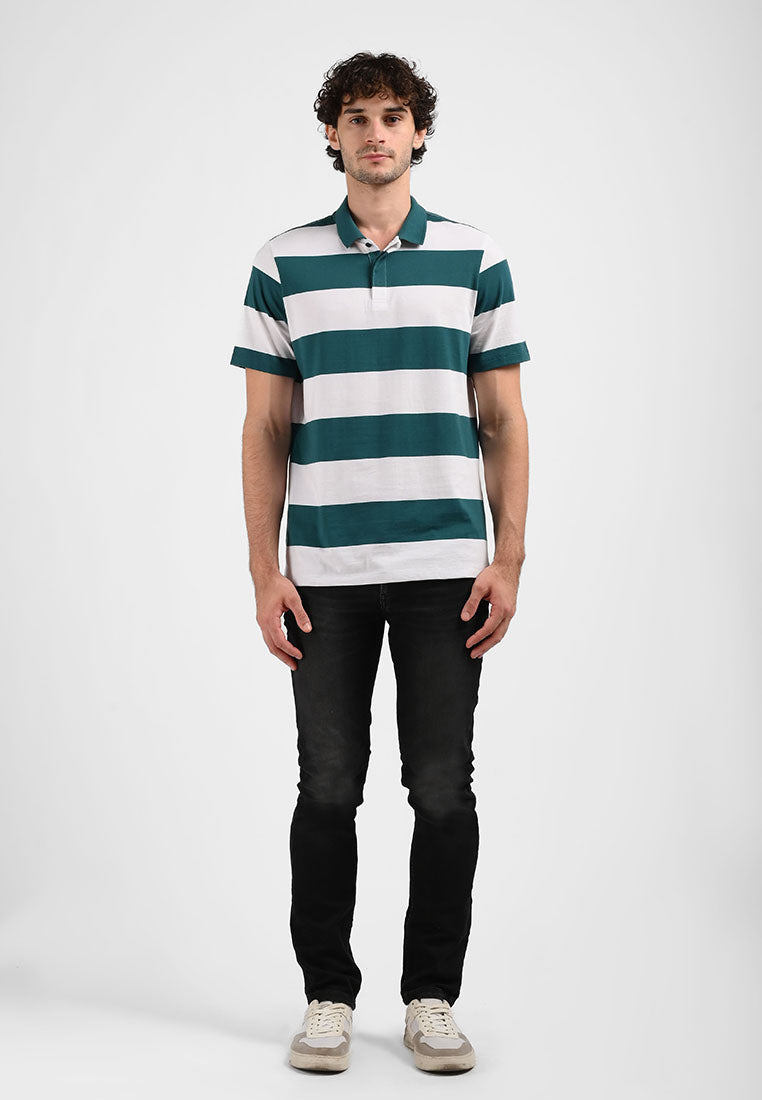 Manzone Polo Shirt Lengan Pendek Pria JANES 01- WhiteGreenStripe