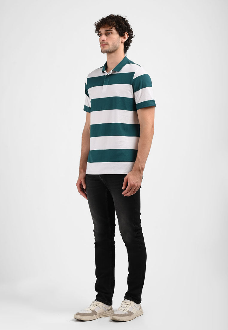 Manzone Polo Shirt Lengan Pendek Pria JANES 01- WhiteGreenStripe