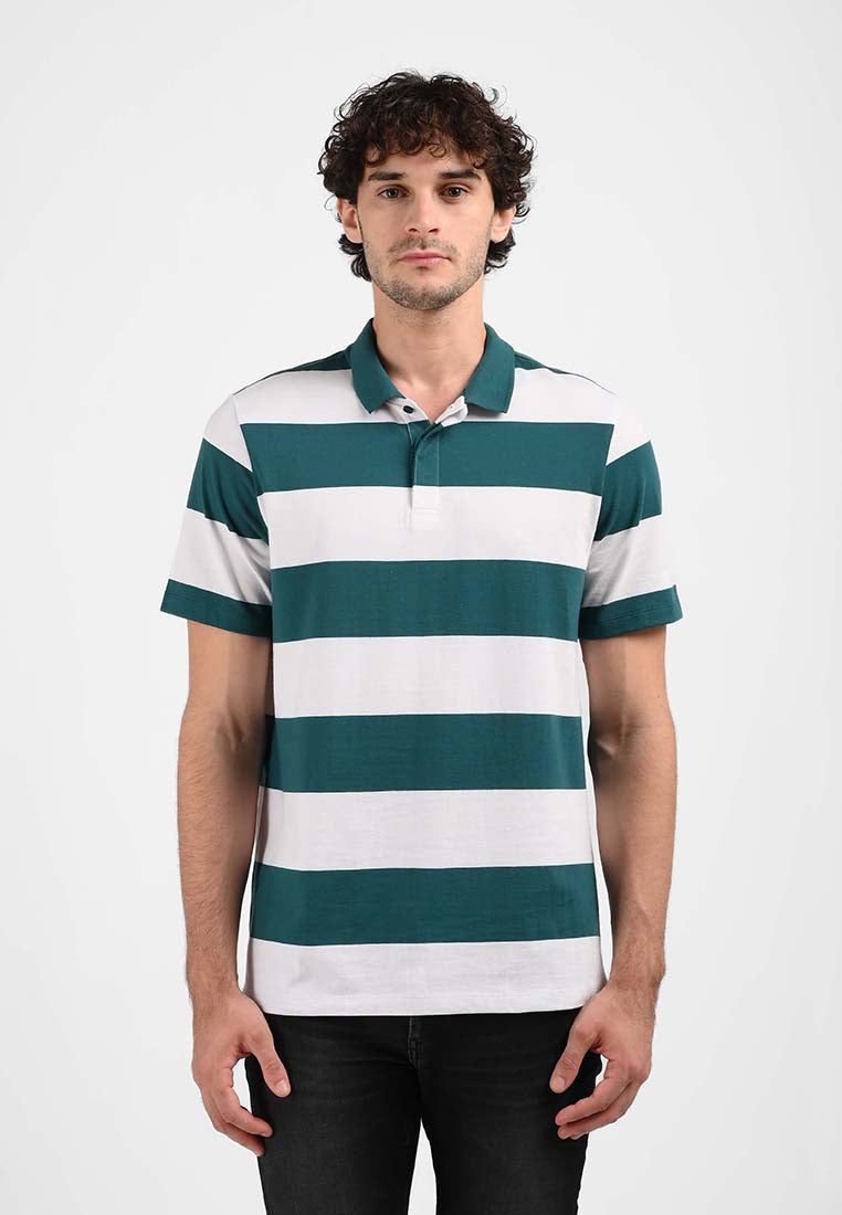 Manzone Polo Shirt Lengan Pendek Pria JANES 01- WhiteGreenStripe