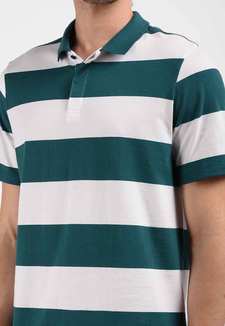 Manzone Polo Shirt Lengan Pendek Pria JANES 01- WhiteGreenStripe