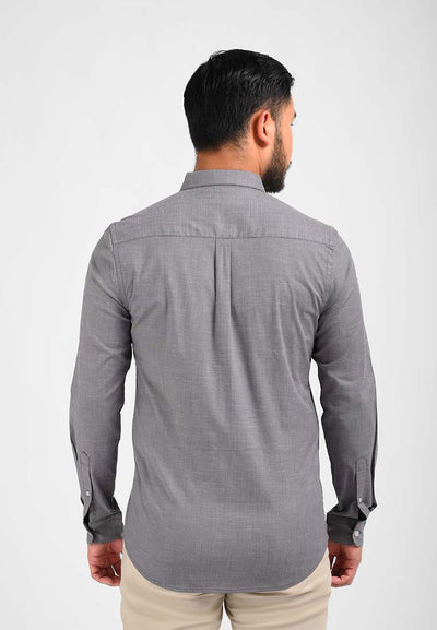 MANZONE - Kemeja Twill Lengan Panjang Pria Garnett Slim Fit - Light Grey