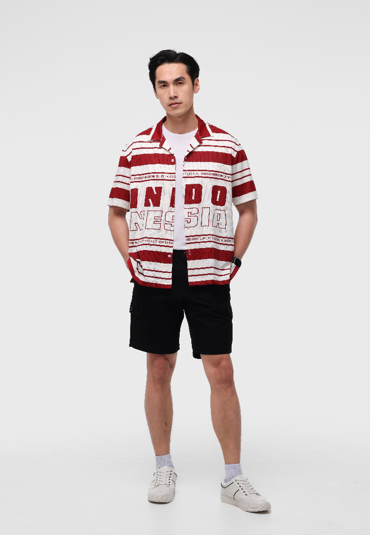 MANZONE - Kemeja Lengan Pendek Pria Id Nation Comfort Fit - Red