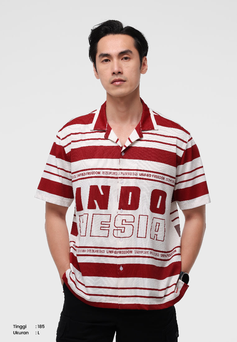 MANZONE - Kemeja Lengan Pendek Pria Id Nation Comfort Fit - Red