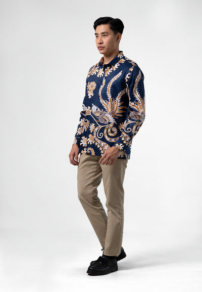 MANZONE Kemeja Batik Pria Lengan Panjang ARZAPATI - NAVY