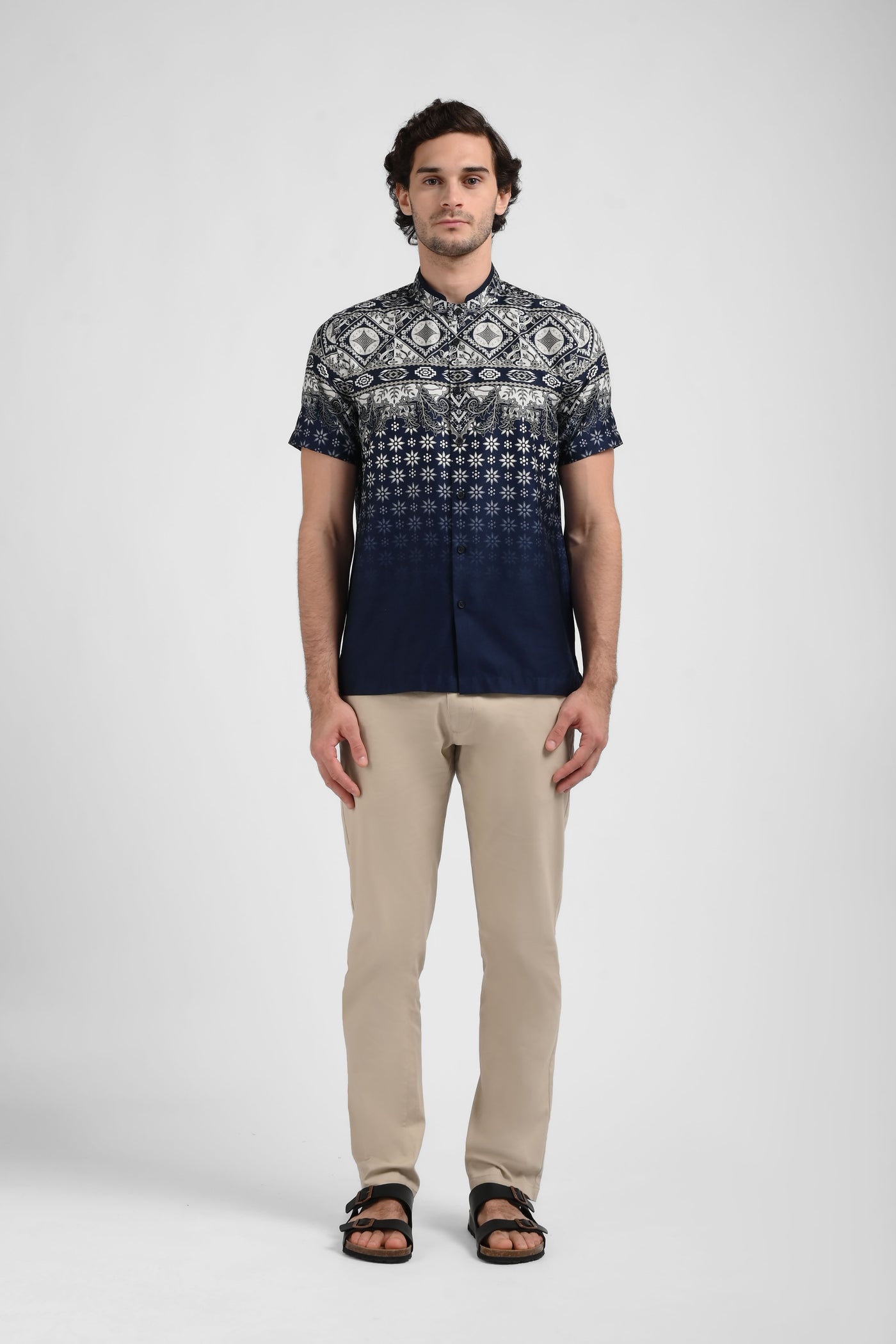 MANZONE Kemeja Batik Shanghai Lengan Pendek DARKARIS - DARK NAVY