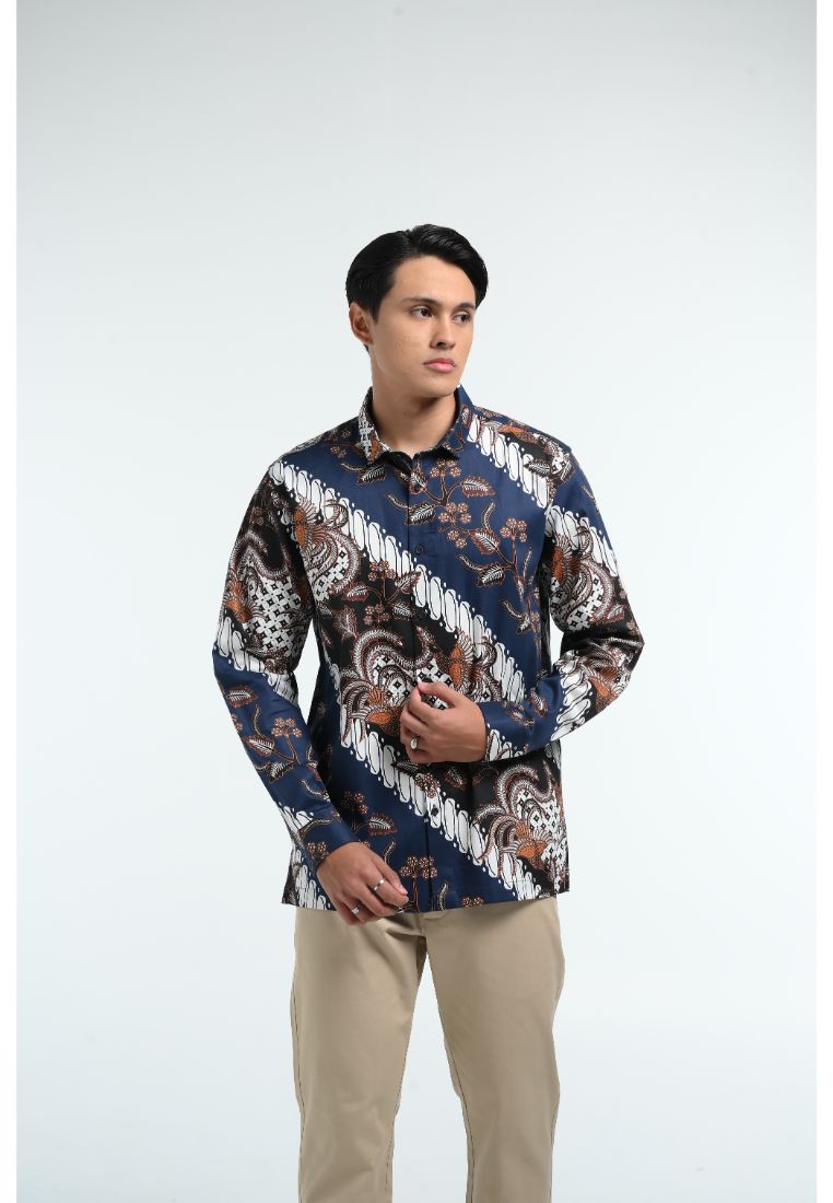 Manzone Kemeja Batik Lengan Panjang Pria ZBB-ATRAYA 4- NAVY