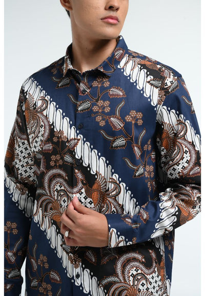 Manzone Kemeja Batik Lengan Panjang Pria ZBB-ATRAYA 4- NAVY