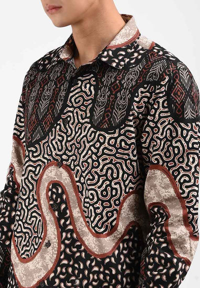 Manzone Kemeja Batik Lengan Panjang Pria BUTOGALIH - Black Red