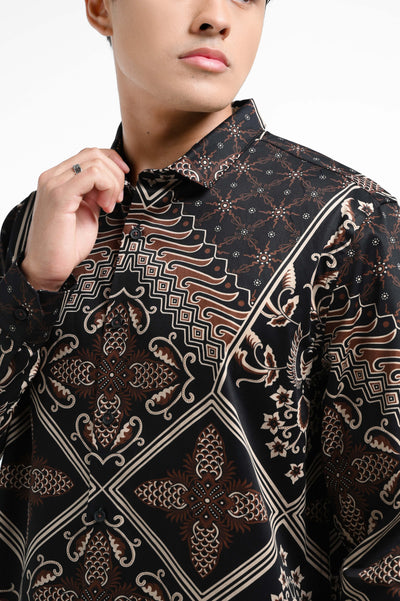 MANZONE Kemeja Batik Lengan Panjang  Pria ZRB-DARSOPARNA-DBR - DK BROWN