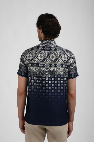 MANZONE Kemeja Batik Shanghai Lengan Pendek DARKARIS - DARK NAVY