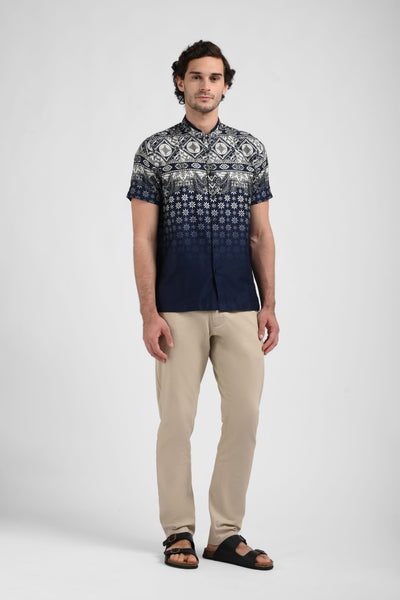 MANZONE Kemeja Batik Shanghai Lengan Pendek DARKARIS - DARK NAVY