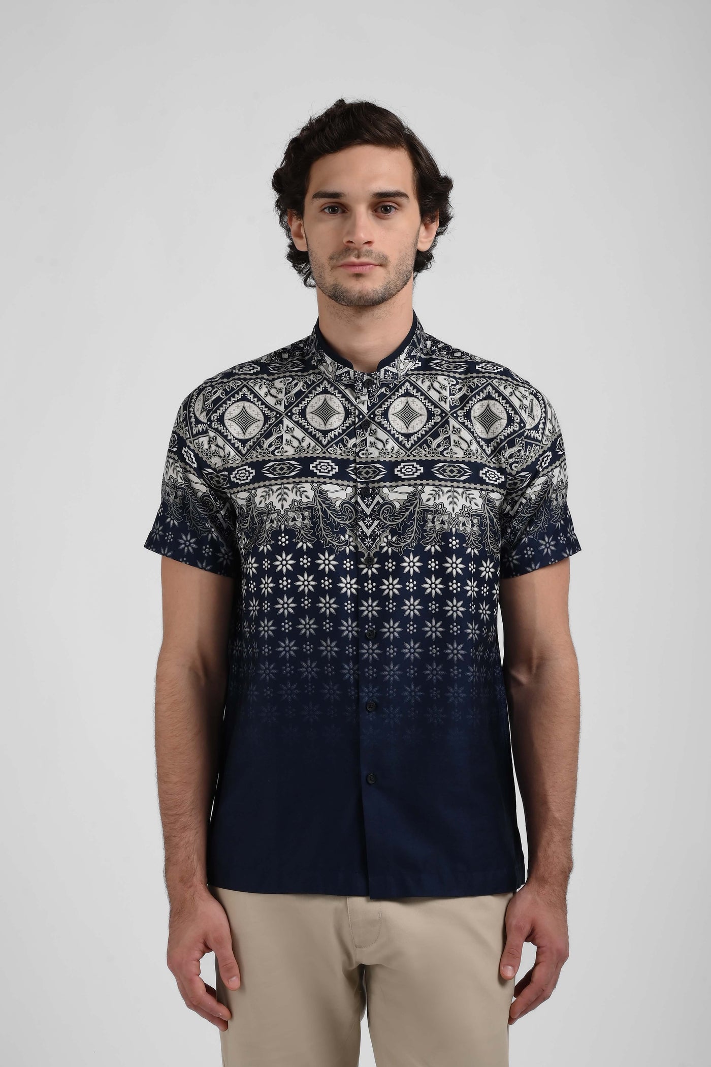 MANZONE Kemeja Batik Shanghai Lengan Pendek DARKARIS - DARK NAVY