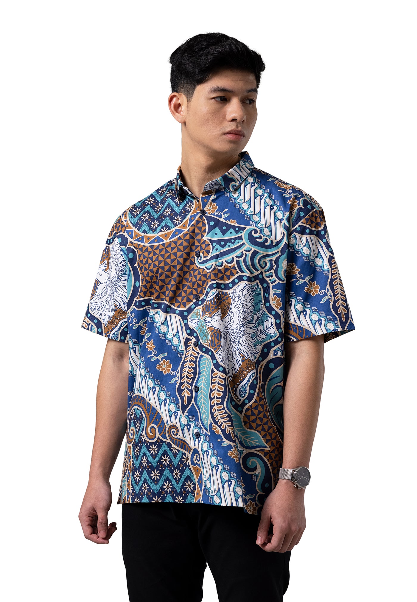 MANZONE Kemeja Batik Pria Lengan Pendek MZB-ADIWILAGA - NAVY