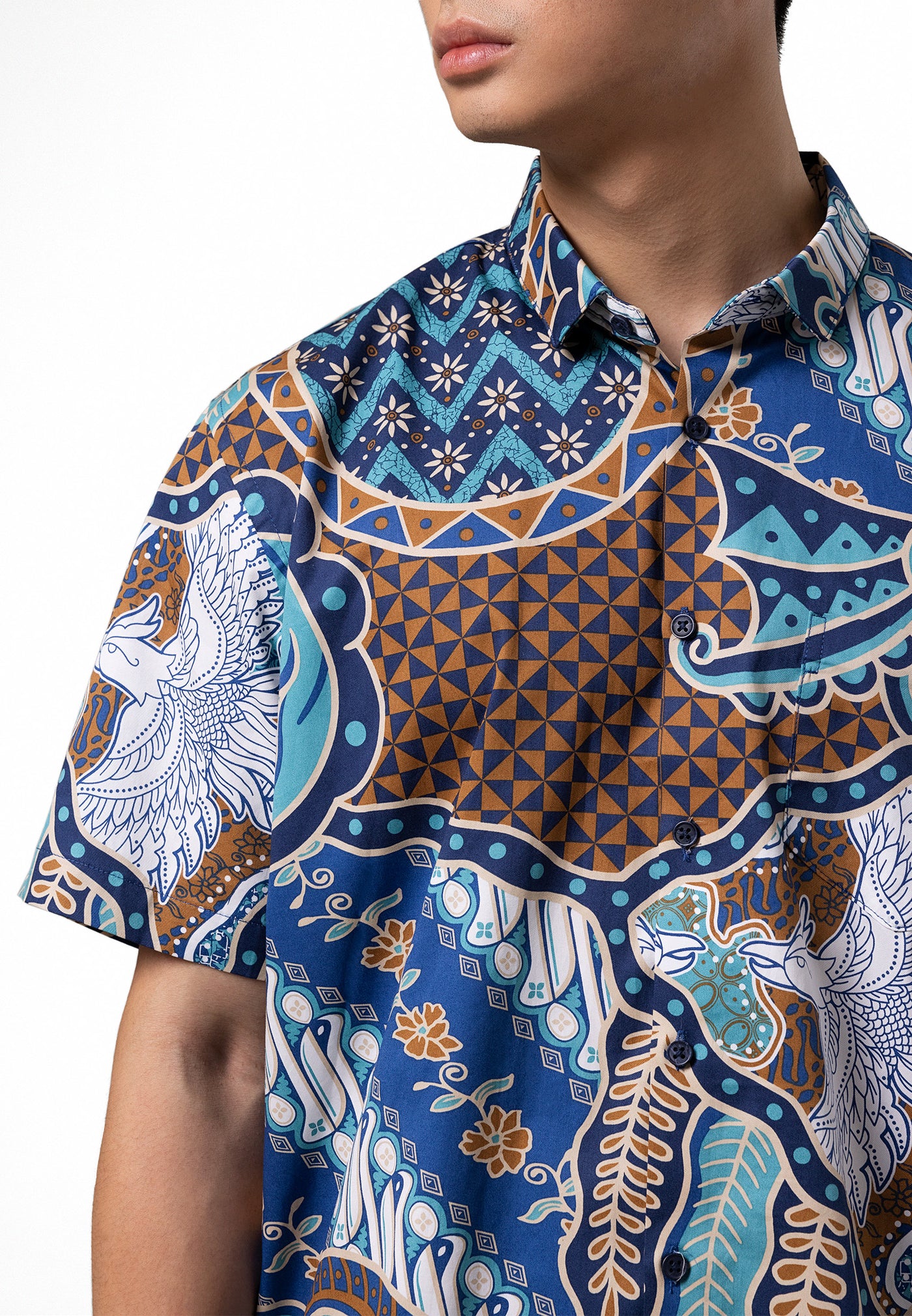 MANZONE Kemeja Batik Pria Lengan Pendek MZB-ADIWILAGA - NAVY