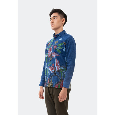 MANZONE Kemeja Batik Pria Lengan Panjang BAHURAKSA HANDMADE-BLUE